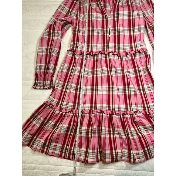 🌟3 for $35🌟 J.Crew Plaid Dress Pink Tiered Long Sleeve, Buttons Nursing Friendly - Picture 6 of 8